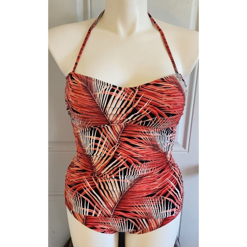 Tommy Bahama Women'sโ One Piece Swimsuit Orange/Red Palm Print Tropical Size 12